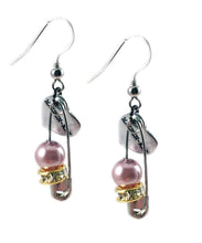 Load image into Gallery viewer, Silver safety pins, pearls and crystals Earrings.