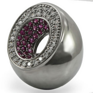 0W304 Ruthenium Brass Ring with Synthetic in Ruby