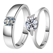 Load image into Gallery viewer, Silver-plated Solitaire His And Her Adjustable Proposal Diamond Couple Ring For Men And Women Jewelry