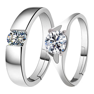 Silver-plated Solitaire His And Her Adjustable Proposal Diamond Couple Ring For Men And Women Jewelry