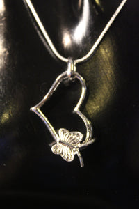 925 Sterling Silver Heart with Butterfly Necklace
