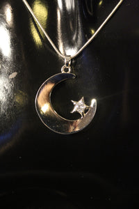 925 Sterling Silver Half moon with Star Necklace