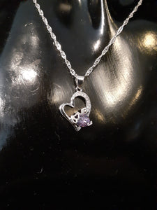 925 Sterling Silver "Love" Heart with Diamond Necklace and Earrings set