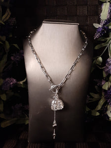 925 Sterling Silver Purse, Lock, Key Necklace and Bracelet set