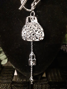 925 Sterling Silver Purse, Lock, Key Necklace and Bracelet set