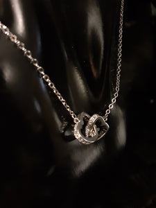 925 Sterling Silver Double Hearts Necklace with White Cubic Zirconia Stones