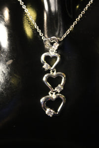 925 Sterling Silver 4 Hearts with Clear Stones Necklace
