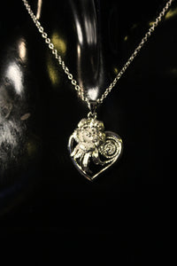 925 Sterling Silver Heart with Flower Pendant Necklace