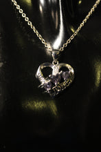Load image into Gallery viewer, 925 Sterling Silver Heart with &quot;Love&quot; pendant and Necklace - Purple Stones