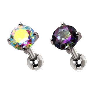 316L Stainless Steel Prong Set Iridescent Cubic Cartilage Earring
