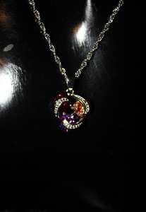 925 Sterling Silver Multi Color Stones with Diamonds Necklace and Earrings set